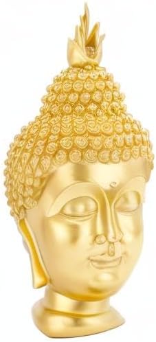 Buddha Head Statue (Gold), Ideal for Zen Space, Spiritual Decor, Buddhism Religious Room Decoration