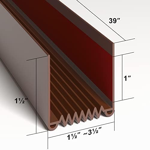 Door Draft Stopper, 39” Length Cuttable Weather Stripping Seal, Strong Adhesive Door Sweep for Exterior and Interior Doors (2, Brown)