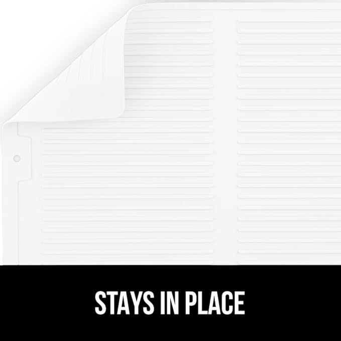GORILLA GRIP 100% BPA-Free Patented Silicone Dish Drying Mat for Kitchen Counter, Water Catching Ribbed Design, Easy Clean Waterproof Sink Liner, Heat Resistant, Fits Under Rack, 12x16 Inch, White