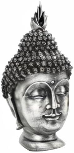 Buddha Head Statue Zen Meditation Decoration, 11 inch Resin Antique Silver Buddha Head Statue for Buddhist Spiritual Altar Decoration Buddhism Gifts