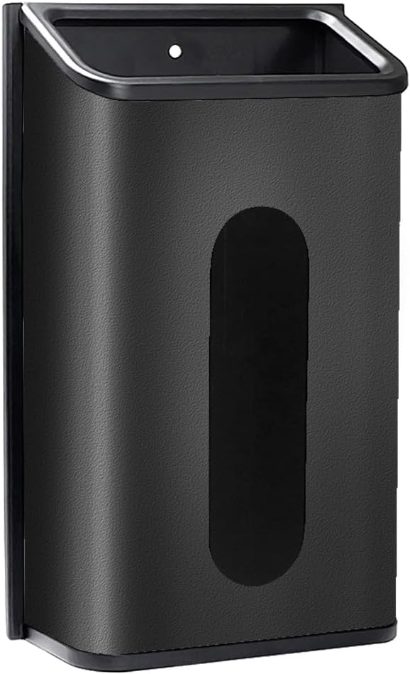 Plastic Bags Holder Grocery Dispenser for Kitchen Trash Bag Storage with Stainless Steel Front, Wall Mounted with Extra Wide Easy Access Openings (Black)