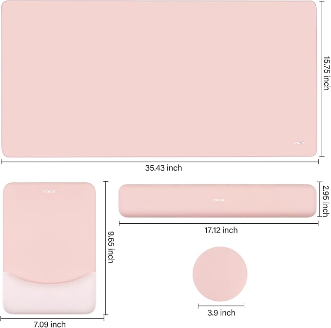 MOSISO Keyboard Mouse Pad Set, Large Gaming Mouse Pad & Rectangular Keyboard Wrist Rest & Mousepad with Wrist Rest & Coaster, Ergonomic Non-Slip & Easy Typing Pad with Curved Silicone Lining, Baby Pink