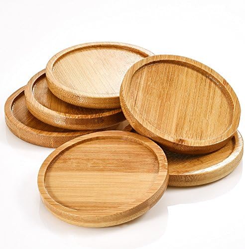 Frienda Trays 2.52 Inch Bamboo Round Plant Saucer for Most Plant Pot Flower Saucers Tray, Solution for Owl Pot with Hole(6 Pack)