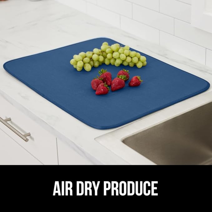 GORILLA GRIP Ultra Water Absorbent Microfiber Dish Drying Mat, 18x24, Quick Dry Thick Mesh, Slip Resistant Pad for Sink Dishes or Under Rack, Kitchen Counter Accessories, Machine Wash, Blue