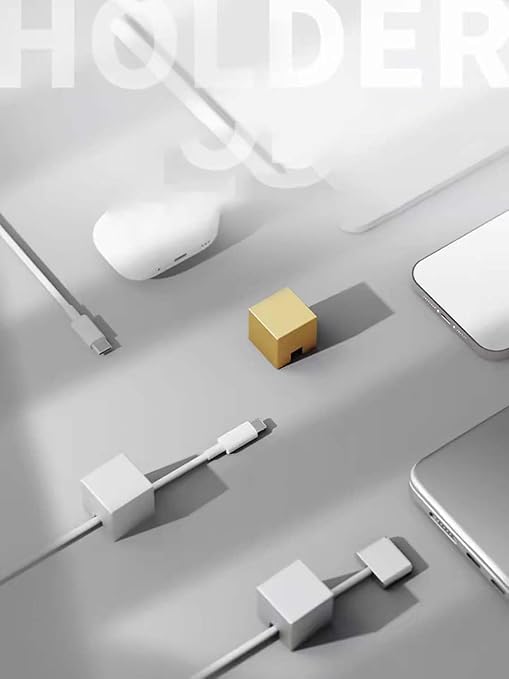 Eyepkildly Golden Stainless Steel Cable Clips, Cord Organizer Cable Management, USB Cable Holder Wire, Wire Organizer for Desk, Nightstand and Office Cable Management, Not Magnetic (Frosted Gold 2pc)