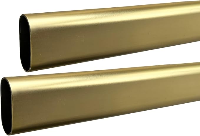 94" Long Oval Closet Rod | Heavy Duty Wardrobe Clothes Pole | Satin Brass | 2 Pack