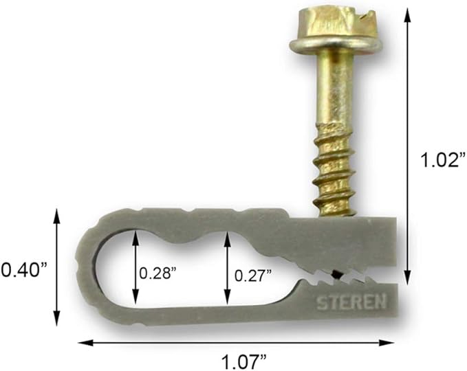 STEREN Coaxial Cable Clips - Cable Holder - Wire Clips - Siding Clips for Hanging - Cord Holder for Desk - Cable Clamps - Cord Clip - Wire Organizer Clips - TV Mount Screws - Gray - 10 Pack