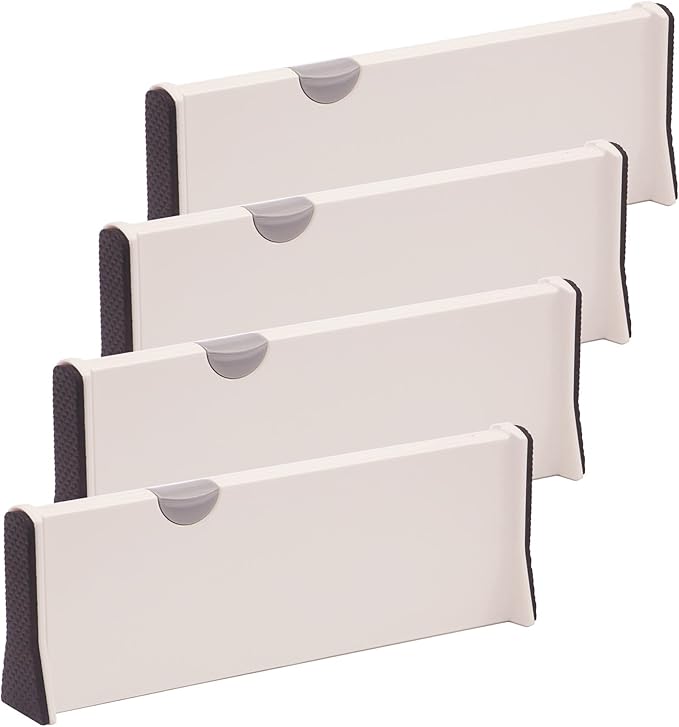 DIOMMELL 4 Pack Adjustable Dresser Drawer Dividers Organizers, Plastic Expandable Drawer Organization Separators for Kitchen, Bedroom, Closet, Bathroom and Office Drawers