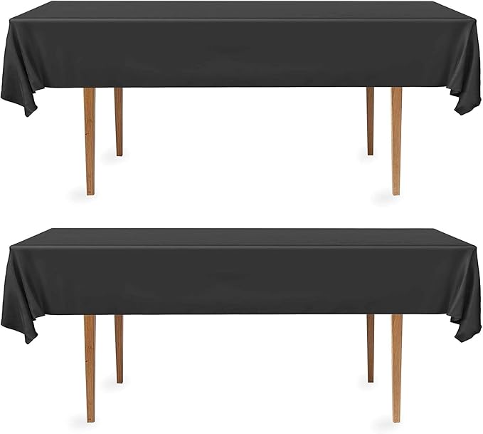 DecorRack 2 Rectangular Tablecloths BPA-Free Plastic, 54 x 108 inch, Dining Table Cloth, Rectangle Table Cover for Parties, Picnic, Camping and Outdoor, Disposable or Reusable, Black (2 Pack)