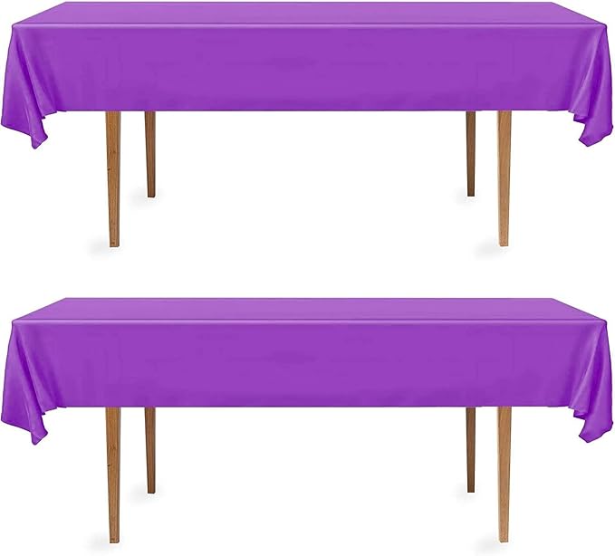 DecorRack 2 Rectangular Tablecloths BPA-Free Plastic, 54 x 108 inch, Dining Table Cloth, Rectangle Table Cover for Parties, Picnic, Camping and Outdoor, Disposable or Reusable, Purple (2 Pack)