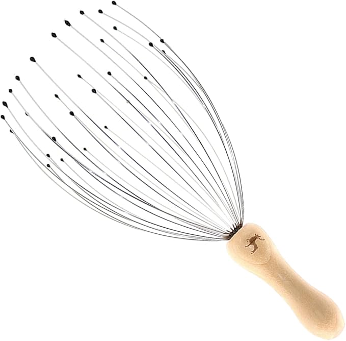 USAGA 32 Fingers Head Massager, Head Scratcher Scalp Massager, Stocking Stuffers Gift for Scalp Body Relaxing Wood Handle (1 Pack)