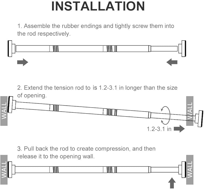 Ausemku Shower Curtain Rod Tension - 32-80 Inch Never Rust Non-Slip Spring Tension Curtain Rod No Drilling Stainless Steel Curtain Rod for Bathroom Kitchen (White)