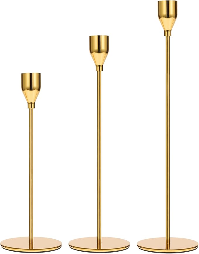 Set of 6 Gold Candlestick Holders Taper Candle Holders Candle Holders Decorative Candlestick Holder for Home Decor, Wedding, Dinning, Party, Anniversary (Bright Gold)