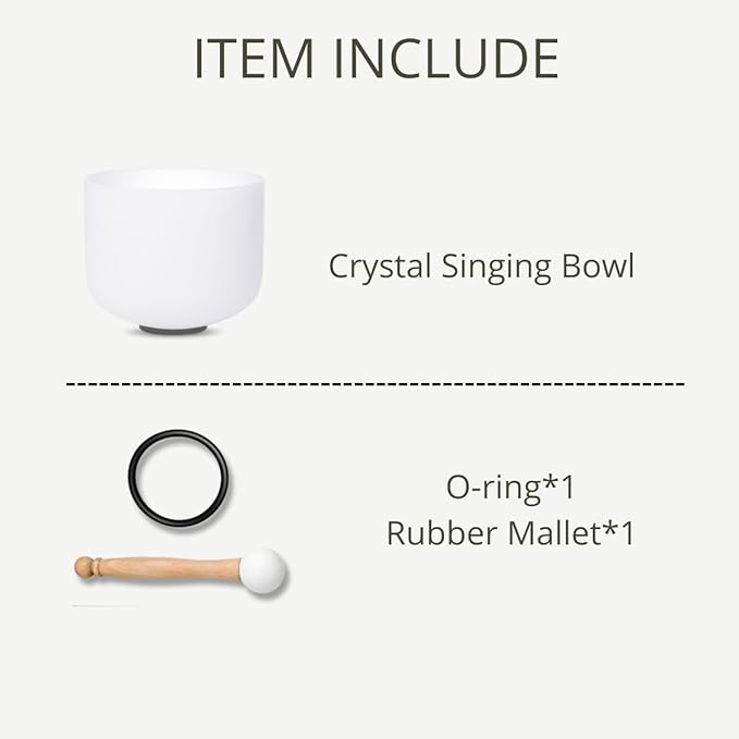 8 inch White B Note Crown Chakra Quartz Crystal Singing Bowl, for Healing Mindfulness Meditation Yoga Sound Baths, with Rubber Mallet O-ring