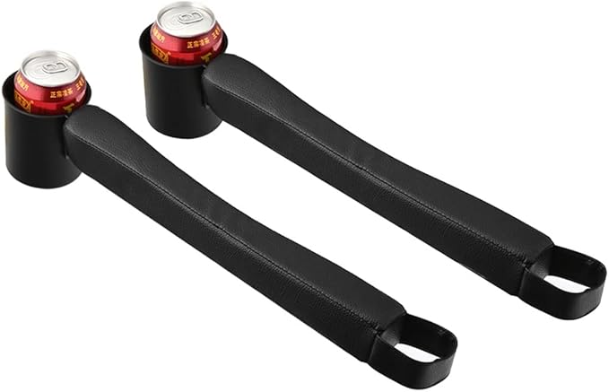 Tumecos Car Seat Gap Filler Pad PU Leather Console Side Pocket Organizer with One Cup Holder for Cell Phone, Wallet, Coin, Key, 2 Pcs (Black+Black Surface)