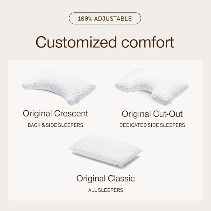 Coop Home Goods Original Crescent Adjustable Pillow, Queen Bed Pillows for Shoulder, Neck & Head Support, Crescent Foam Pillows - Medium Firm for Back & Side Sleeper, CertiPUR-US/GREENGUARD Gold