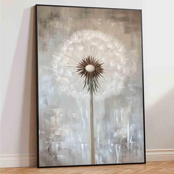 Dandelion Prints Wall Art Vintage Dandelion Poster White Flower Picture Grey And White Abstract Wall Art Abstract Flower Canvas Wildflower Painting Farmhouse Rustic Floral Room Decor 16x24in No Frame