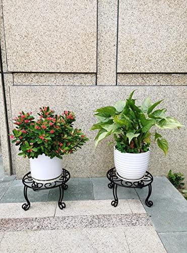 TREEZITEK 2 Pack Heavy Duty Iron Plant Stand, 11.8'' Diameter, 6'' Tall, Black, Powder Coated, Round, Sturdy & Stable, Indoor/Outdoor, No Assembly Required