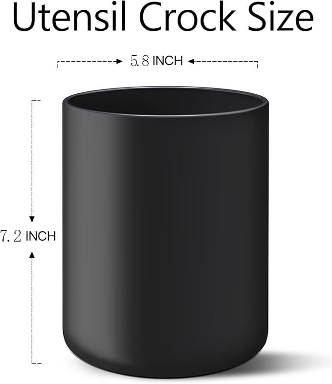 Black Kitchen Utensil Holder for Countertop, Large 7.2" Matte Ceramic Cooking Utensil Crock for Counter, Easy to Clean Modern Spatula Holder for Farmhouse Décor, 7.2×5.8 INCH