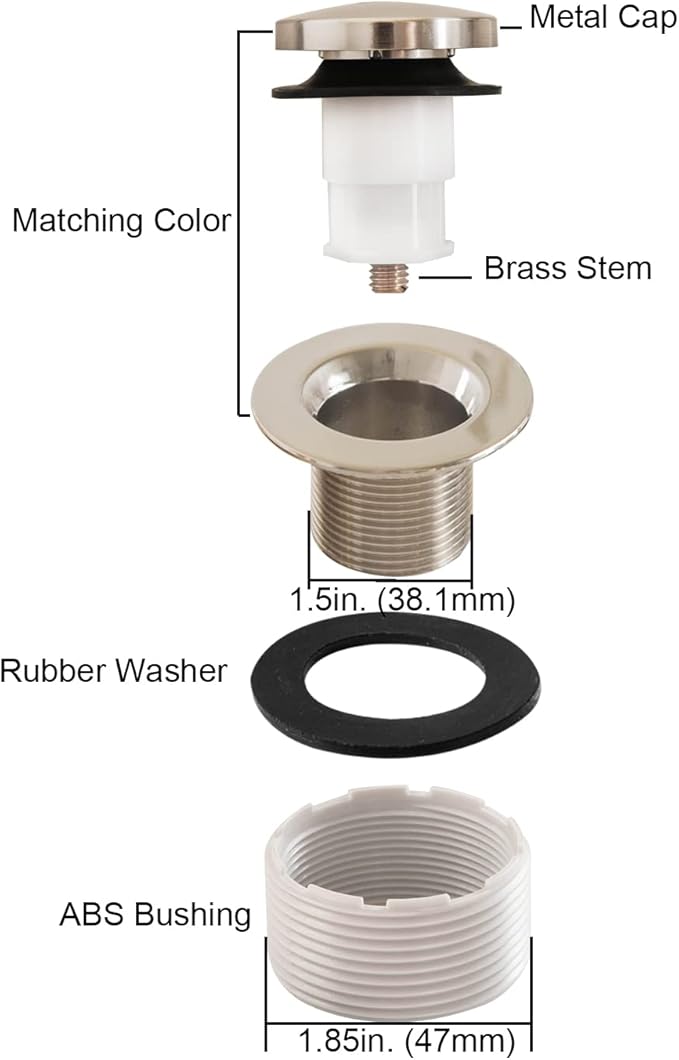 Tip-Toe Bathtub Drain Stopper with ABS Plastic Bushing, Fits in 1-1/2 Inch or 1-3/8 Inch Inner, Easy to Install, Satin Nickel