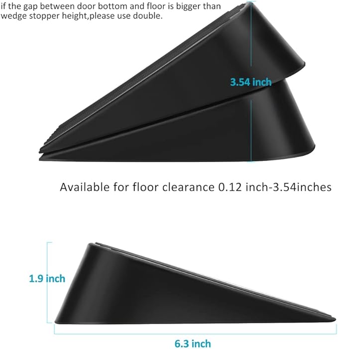 Big Door Stopper 2 Packs, Heavy Duty Wedge Rubber Door Stop Works on All Floor Surfaces, Non-Scratching Doorstops Special for Home Office School Heavy Door (Black, H1.9 x L6.3 x W2.7 Inches)