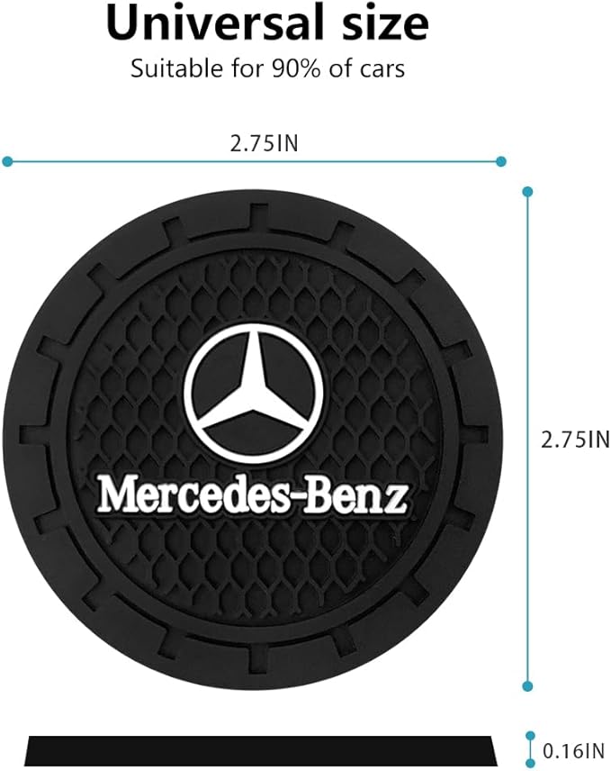 Car Cup Holder Coaster for Mercedes Benz Recessed Silicone Cupholder Coaster Interior Accessories 2.75in 2Pack Black