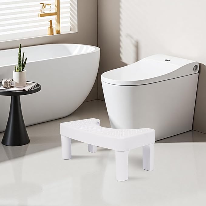 Resze Toilet Stool For Adults, 6.7" Squatting Potty, Non-Slip Bathroom Stool, Toilet Stool Squat Adult, Poop Stool For Bathroom,Portable Foot Rest For Travel, Adults, Seniors, Kids, Lightweight, White