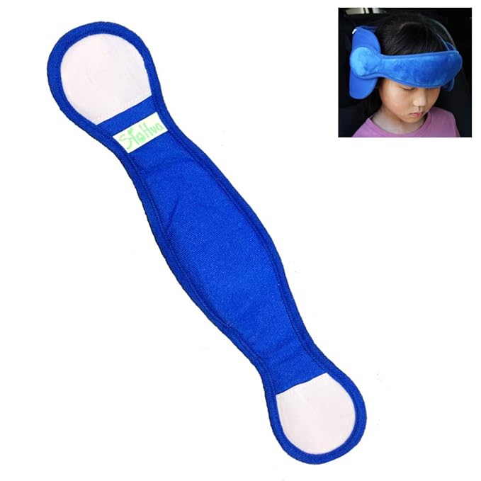 Adjustable Toddler Car Seat Head Support Band, Car Seat Straps Cover, Safety Car Seat Neck Relief, Infants and Baby Head Support, Blue