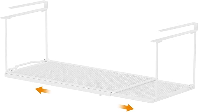 ROLIZOE 1 Pack Expandable Under Cabinet Shelf, Under Shelf Basket with 0.94 Inches Thick Clips for Kitchen Cupboard, Metal Hanging Under Desk Basket for Laundry Room, Cabinet, Shoe Rack