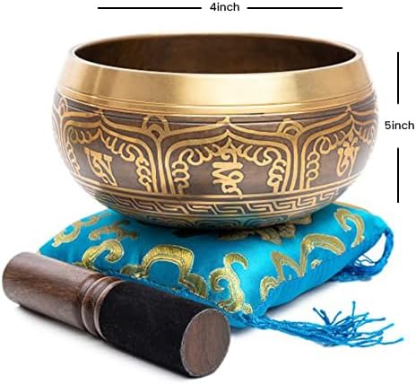 Tibetan Singing Bowl Set - Easy To Play Authentic Handcrafted For Meditation Sound Chakra Yoga Healing 4 Inches By Himalayan Bazaar (Gold & Turquoise)