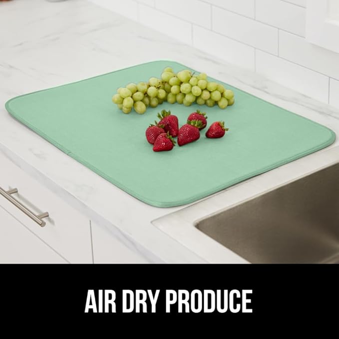 GORILLA GRIP Ultra Water Absorbent Microfiber Dish Drying Mat 2 Pack, Quick Dry Thick Mesh, Slip Resistant Pad for Sink Dishes or Under Rack, Kitchen Counter Accessories, Machine Wash, 18x16, Mint