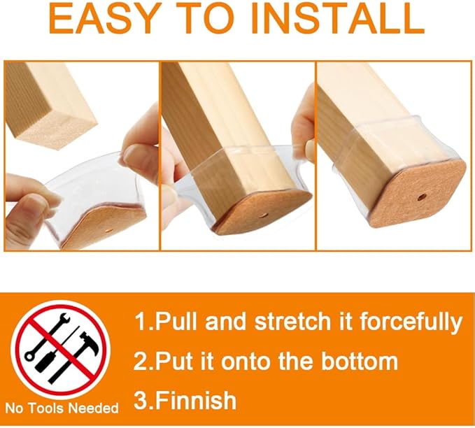 24 Pcs Chair Leg Floor Protectors for Hardwood Floors Rectangle Silicone Covers to Protect Wood Tile Floors Felt Pads Furniture Leg Caps Anti-Scratch Reduce Noise (Fit L:1-1/8" to 1-1/2",W:3/4" to 1")