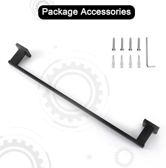 LANC 24-Inch Black Towel Bar for Bathroom Wall Mounted Matte Black Bath Towel Rack Stainless Steel Towel Rod for Cabinet Kitchen Towel Holder Towel Hanger Towel Rail, A9010MB-L6