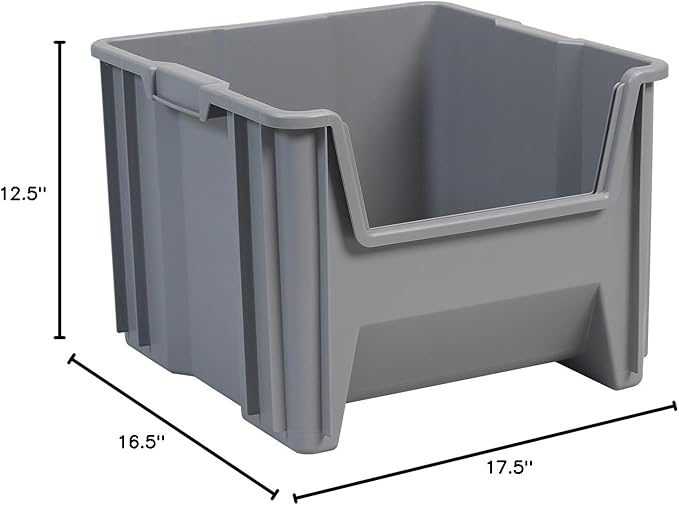 Akro-Mils 13018 Stak-N-Store Heavy Duty Stackable Open Front Plastic Storage Container Bin, (17-1/2-Inch x 16-1/2-Inch x 12-1/2-Inch), Gray, (2-Pack)