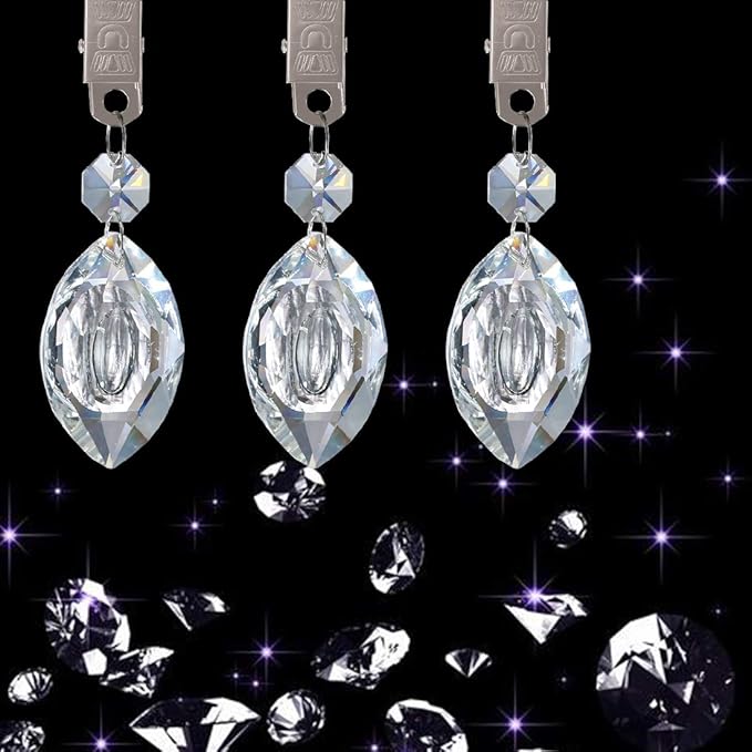 Swpeet 10pcs Eye Tablecloth Weights with Metal Clip Kit, Crystal Glass Teardrop Prisms Pendant for Outdoor Picnic Tables