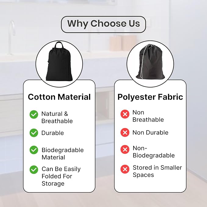 LFH Home Large Premium 1-Pack Cotton Canvas Laundry Bag with Drawstring and Handles, Heavy-Duty, Multi-Use, and Washable for Home, Travel, College, or Storage, 28x40 - Black