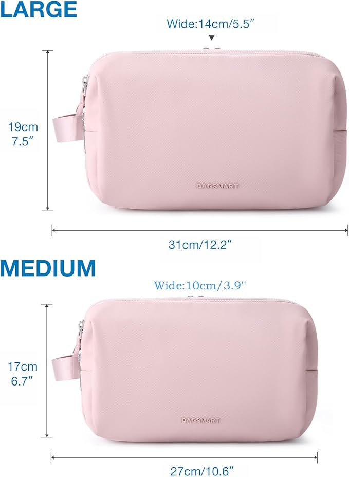 BAGSMART Toiletry Bag for Men, Travel Toiletry Organizer Dopp Kit Water-resistant Shaving Bag for Toiletries Accessories, Dorm Room Essentials, Beige-Medium