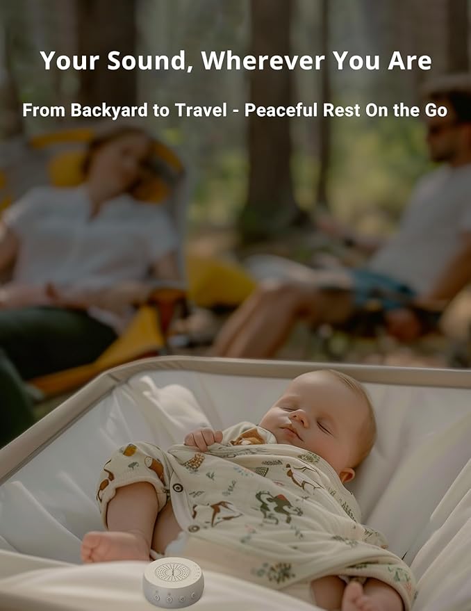 FOXFINE White Noise Machine, Portable Sound Machine with 36 Soothing Sounds, Focused Light, Timer, for Sleeping, Baby, Adults, Home & Travel, Gray