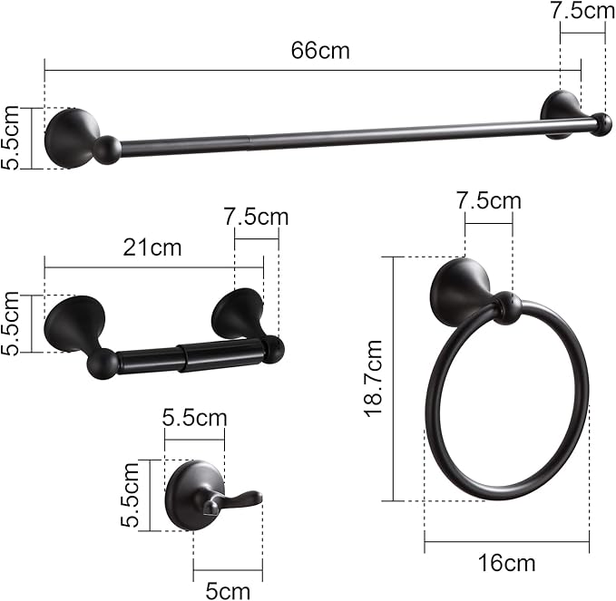 BGL Bathroom Hardware Set Matte Black Adjustable Expandable Bath Towel Bars Bathroom Accessory Set Towel Racks 8-Pieces Wall Mount