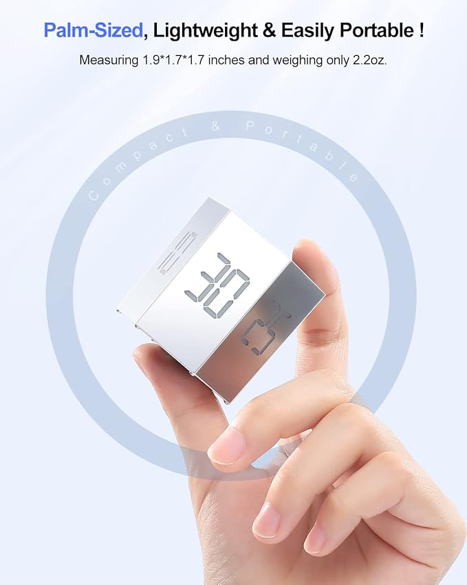 Ticktime Pomodoro Timer Cube, Hexagon Productivity Timer, Pause & Resume, Silent & Adjustable Sound Alert, for ADHD, Task, Work, Study, 3/5/10/15/25/30min & Custom Countdown - Gray