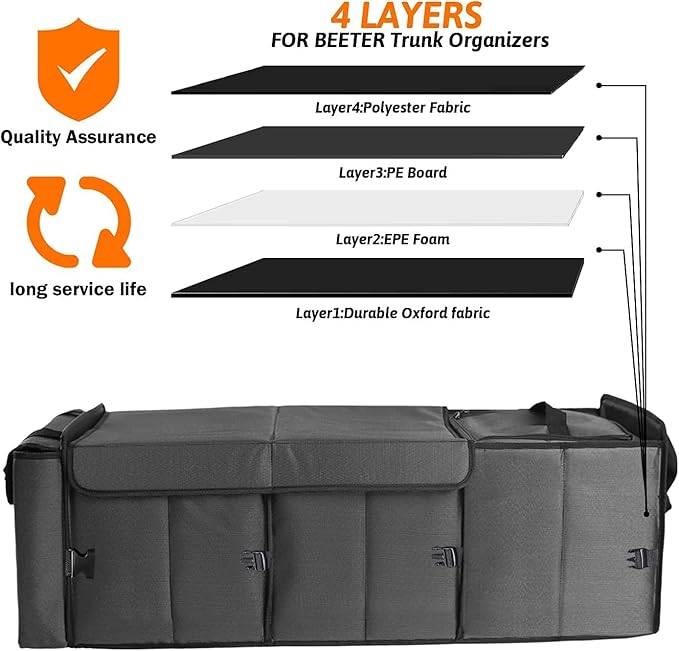 EAROND Large Trunk Organizer with Portable Leakproof Cooler Bag, Foldable Cover, Adjustable Securing Straps, Collapsible Trunk Organizer for SUV Car Truck Sedan (4-in-1 with Cooler)