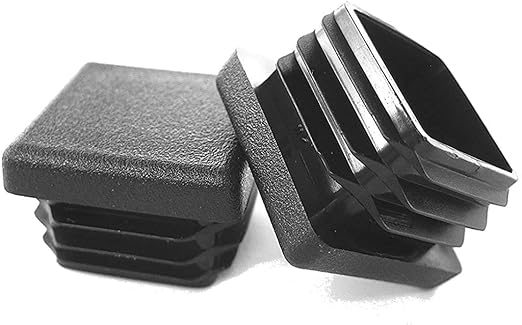 Prescott Plastics 1” (25.4mm) Outer Diameter Ribbed Plastic Hole Plugs, Square Black Metal Tubing End Caps, Strong Furniture Leg Inserts, Impact & Weather Resistant, Made in The USA - 50 Pack