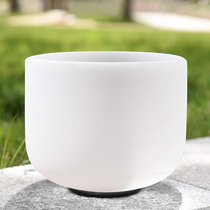 RYAN DVAN 8” F Note Frosted Heart Chakra Crystal Singing Bowl with Free Heavy-Duty Carrying Case and Suede Striker O-Ring