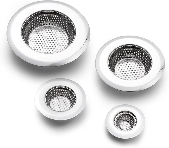CORNERJOY 4 Pack Heavy Duty Stainless Steel Kitchen Sink Drain Strainer, Bathroom Hair Catcher Shower Drain Cover, Sink Tub Drain Stopper, Wash Basin Floor Drain, 2.1 to 4.5 Inch Diameter Rim