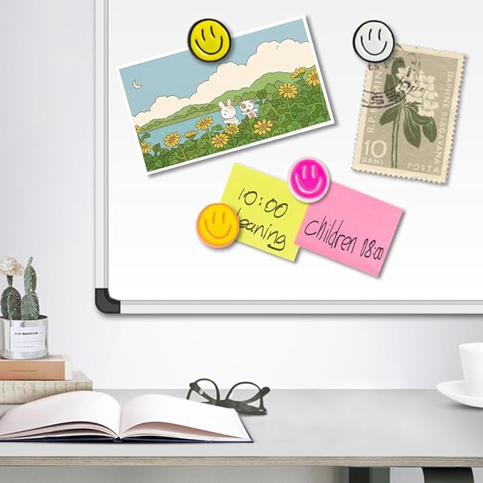 rhinocats Locker Magnets for Girls,Cute16Pcs Fridge Magnets,Colorful Decorative Resin Smiley Face Refrigerator Magnets, Strong Whiteboard Magnets for Classroom, Office, or Home Use