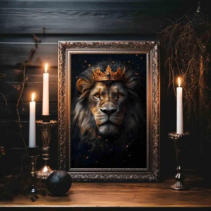 The Lion Of Judah Wall Art Lion King Canvas Jesus Christ Picture Christian Poster Gold Crown Wall Art Animal Portrait Prints Wild Animal Pictures Black And Gold Animal Print Decor 16x24inch No Frame