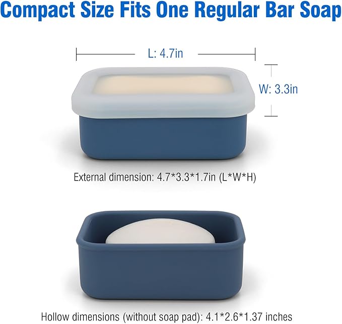 Enhanced Leak Proof Travel Soap Case, Compact Silicone Travel Soap Dish with Drainage Pad, Great for Gym, Camping, Business Trip (Black)