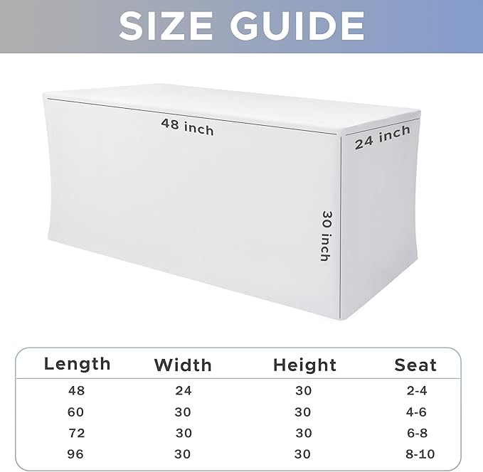 Nasitos Spandex Fitted Tablecloths, 4 Pack - 48 x 24 Inch - White Rectangle Tablecloths for 4 Foot Tables, Fabric Table Cover Protector for Folding Table, Parties, Craft Show, Trade Show