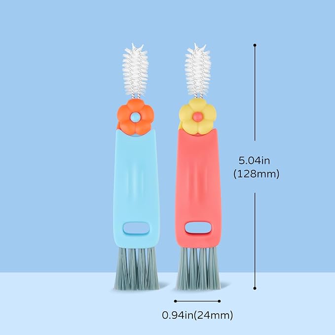 Generic 3 in 1 Cup Lid Cleaning Brush, Multi-Functional, Portable, Blue+pink, Plastic, Nylon Bristles, 2 Pack