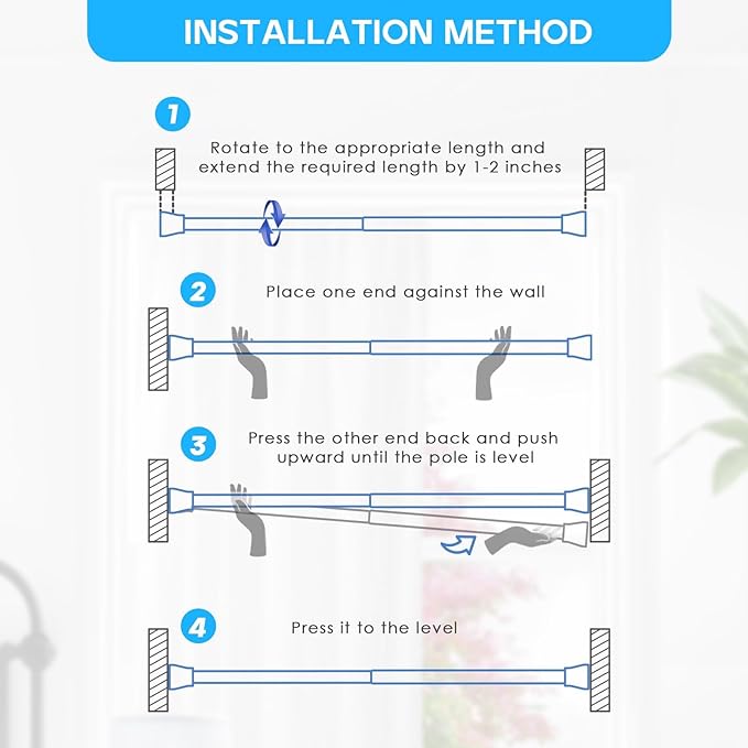 Tension Rod 16 to 26 Inch Adjustable Curtain Rod No Drilling Black Tension Curtain Rod Spring Tension Curtain Rod for Bookshelf Diy Projects Kitchen Cupboard Bathroom Wardrobe 2PCS